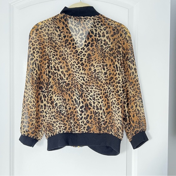 See You Monday Brown and Black Leopard Print Sheer Bomber Jacket XS S - Picture 6 of 7